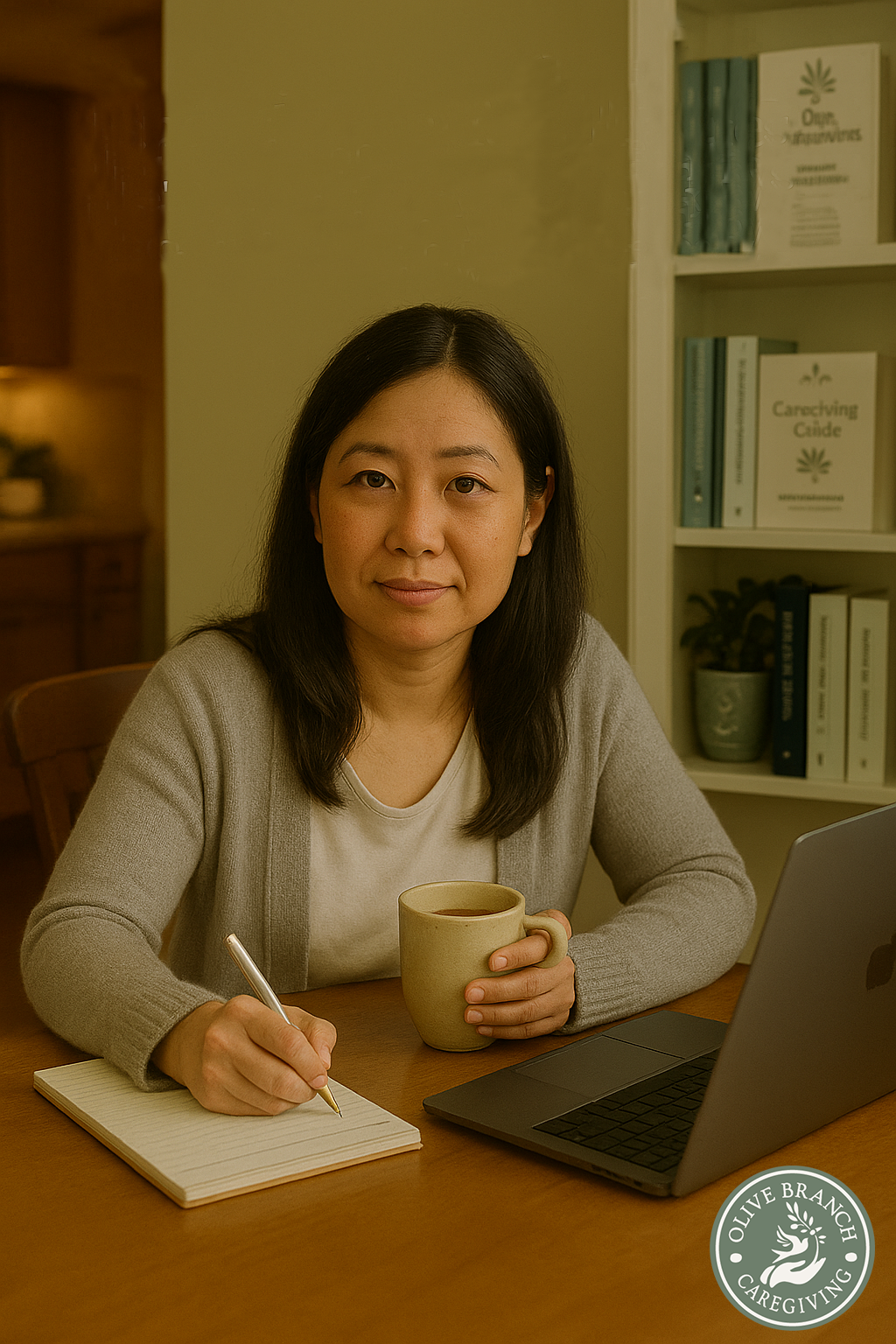 A caregiver planning at her desk