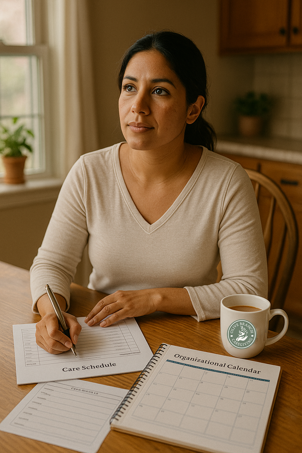 A caregiver organizing her care schedule