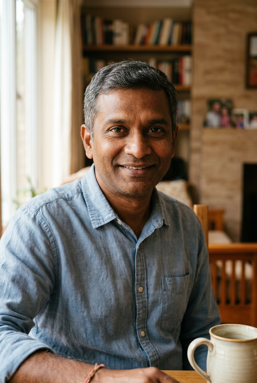 A caregiver reflecting at home