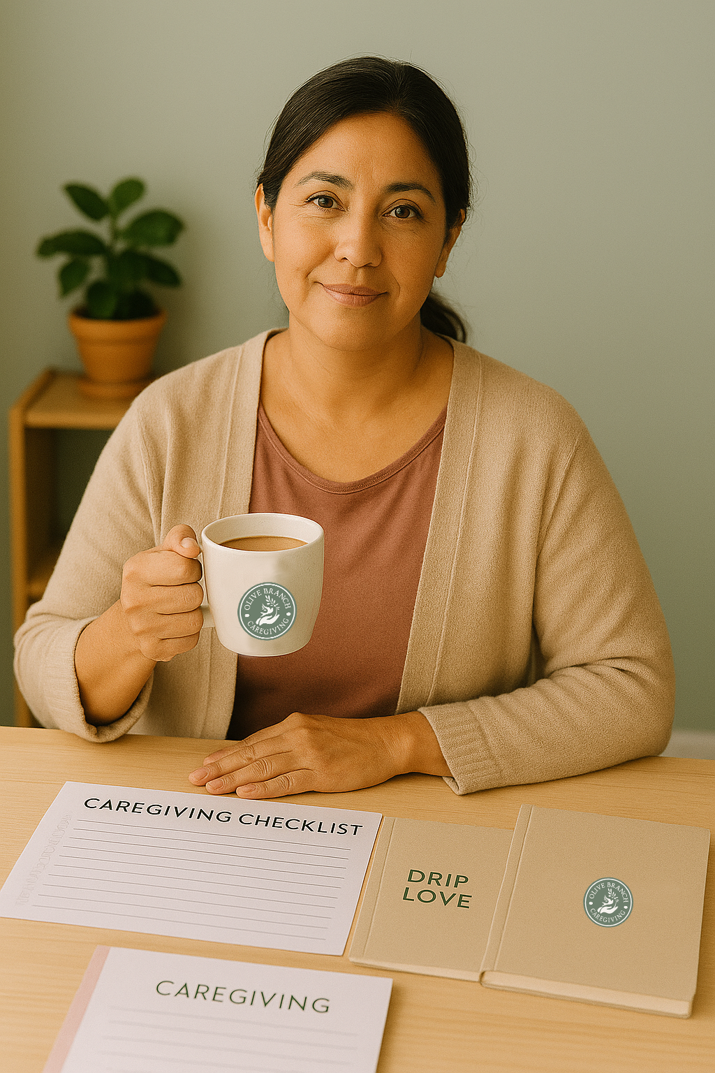 A caregiver reviewing notes at the kitchen table